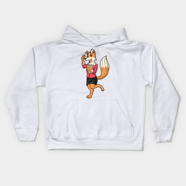 Fox as secretary with glasses and notepad Kids Hoodie by Markus Schnabel